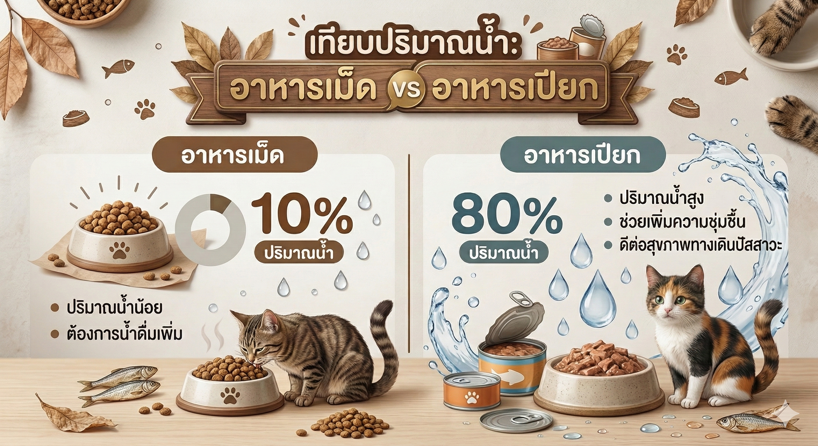 การเปรียบเทียบอาหารเม็ดและอาหารเปียกสำหรับแมวในเชิงโภชนาการน้ำ