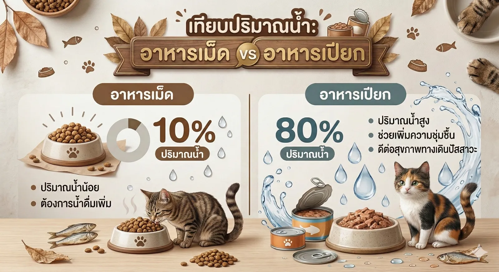 การเปรียบเทียบอาหารเม็ดและอาหารเปียกสำหรับแมวในเชิงโภชนาการน้ำ