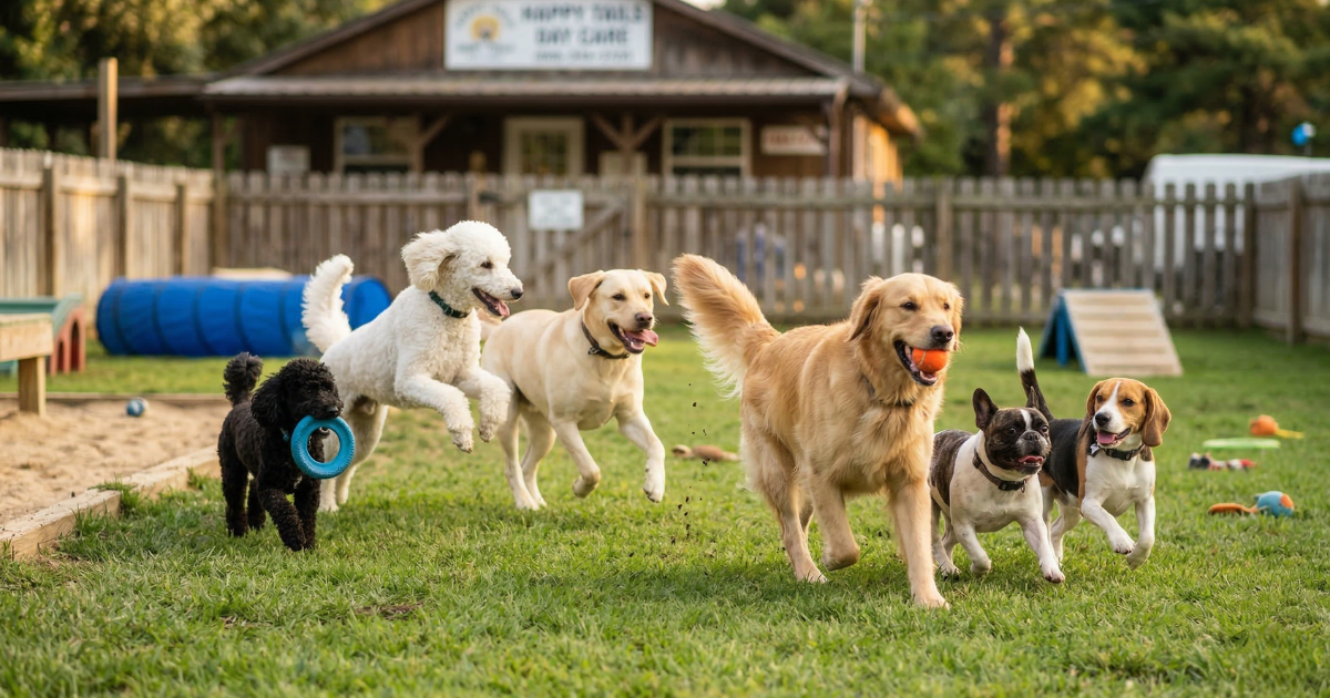 สุนัขวิ่งเล่นใน Dog Day Care เพื่อระบายพลังงาน
