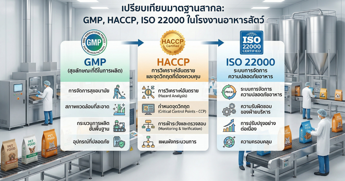 ตารางเปรียบเทียบมาตรฐาน GMP HACCP ISO 22000 สำหรับอาหารสัตว์