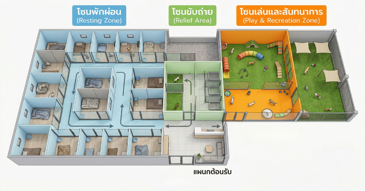 ตัวอย่างแผนผังโรงแรมสัตว์เลี้ยงตามมาตรฐานสวัสดิภาพสัตว์