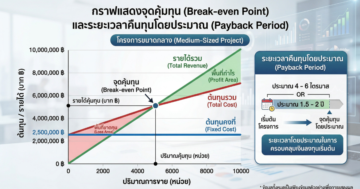 กราฟแสดงจุดคุ้มทุนธุรกิจโรงแรมสัตว์เลี้ยง