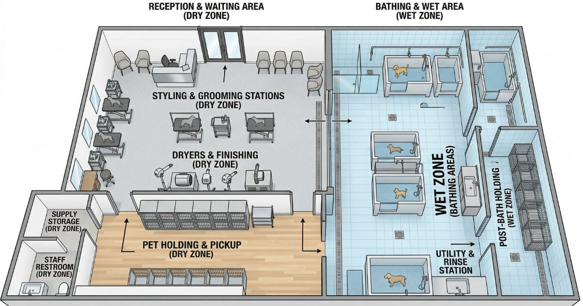 การจัดแต่งผังร้าน Pet Grooming ที่ถูกสุขลักษณะ