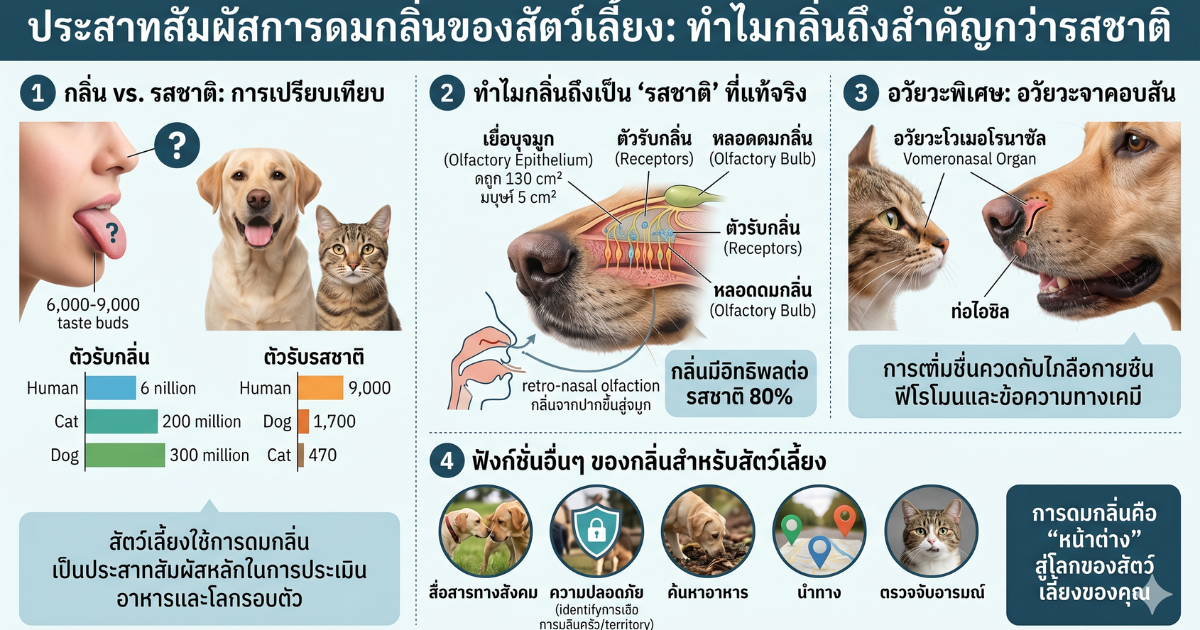 กลไกการดมกลิ่นของสุนัขและแมวในการเลือกกินอาหาร