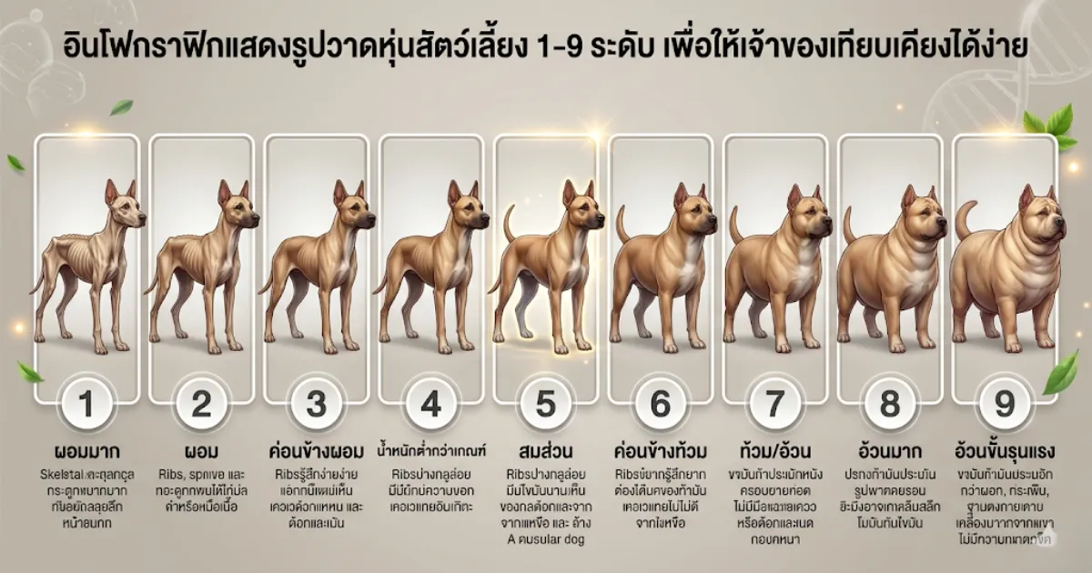 ตารางคะแนน Body Condition Score (BCS) สำหรับประเมินรูปร่างสุนัขและแมว