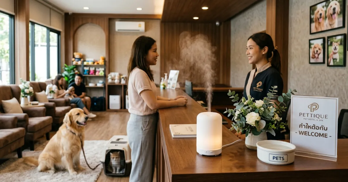 เครื่องพ่นอโรม่าสำหรับสัตว์เลี้ยงในโรงแรมแมว