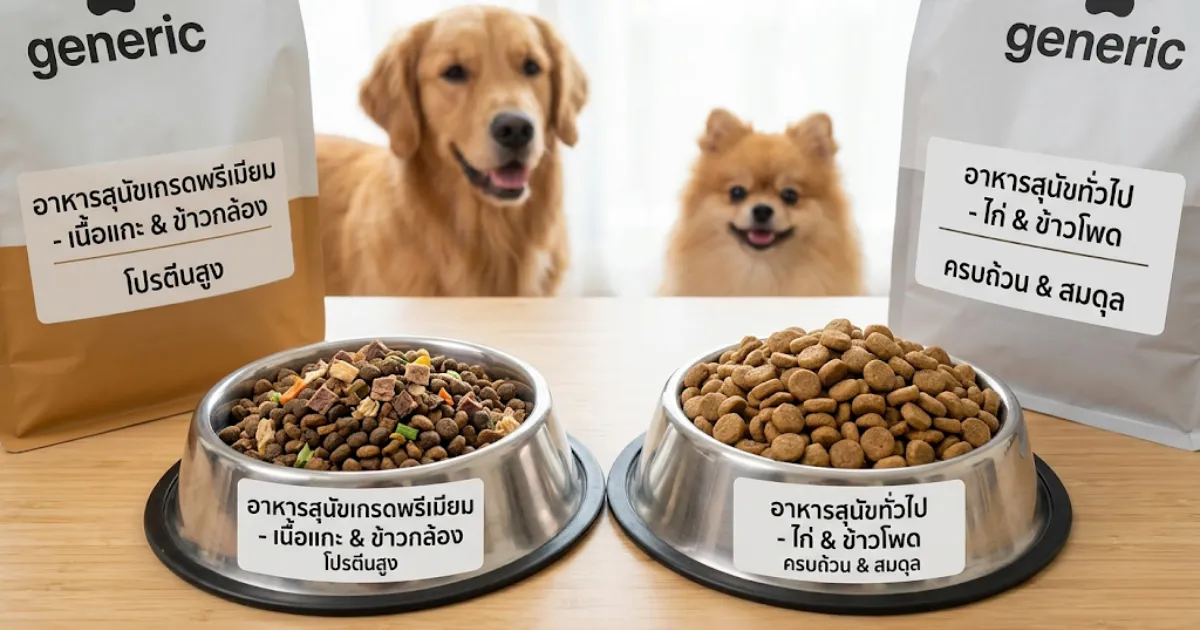 เปรียบเทียบอาหารสุนัขเกรด Holistic และเกรดทั่วไป เพื่อสื่อถึงต้นทุนการเลี้ยง