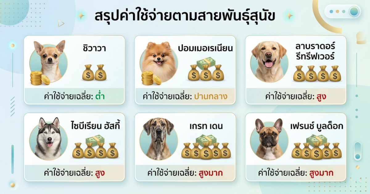 อินโฟกราฟิกสรุปค่าใช้จ่ายในการเลี้ยงสุนัขต่อปี