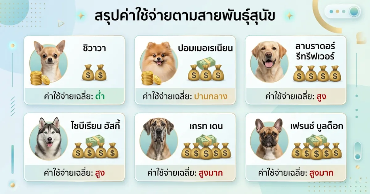 อินโฟกราฟิกสรุปค่าใช้จ่ายในการเลี้ยงสุนัขต่อปี