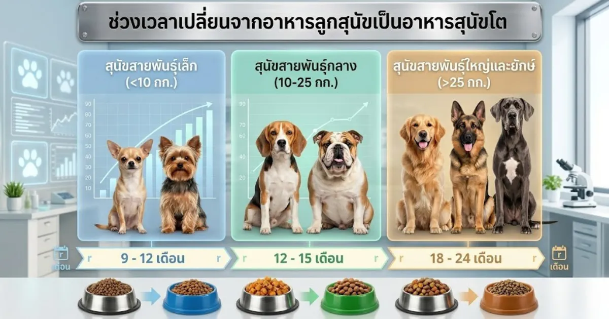 กราฟการเติบโตของสุนัขสายพันธุ์ต่างๆ สำหรับการเลือกอาหาร