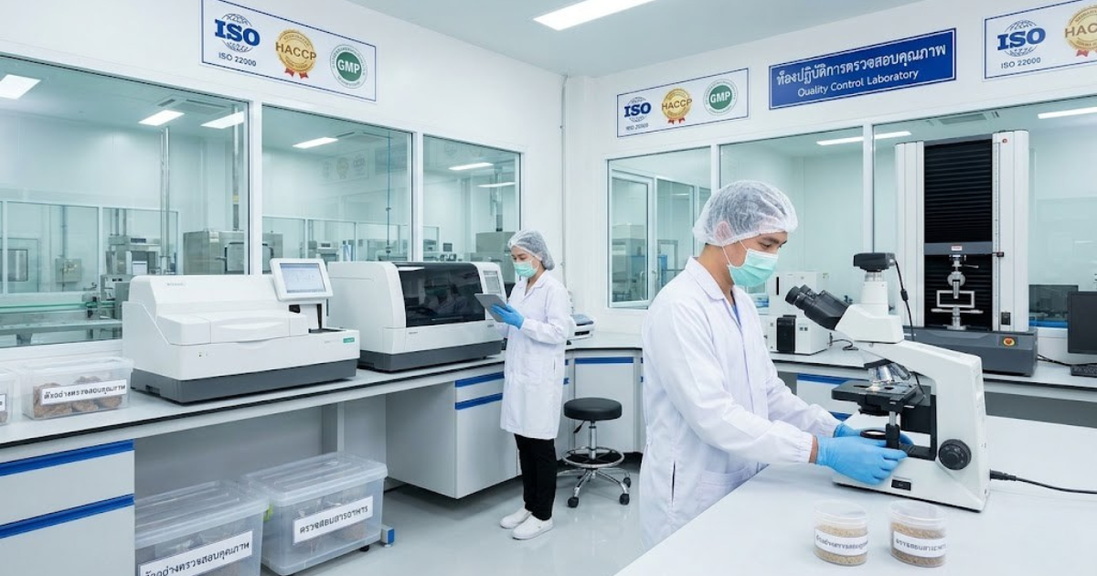 การตรวจสอบคุณภาพในโรงงานผลิตอาหารสัตว์เลี้ยง OEM