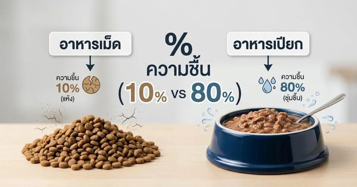 เปรียบเทียบปริมาณความชื้นในอาหารเม็ดกับอาหารเปียกสัตว์เลี้ยง