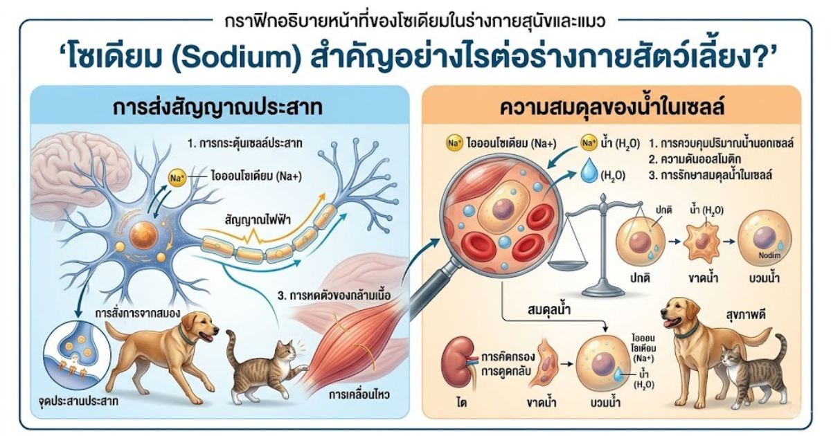 กราฟิกอธิบายหน้าที่ของโซเดียมในร่างกายสุนัขและแมว