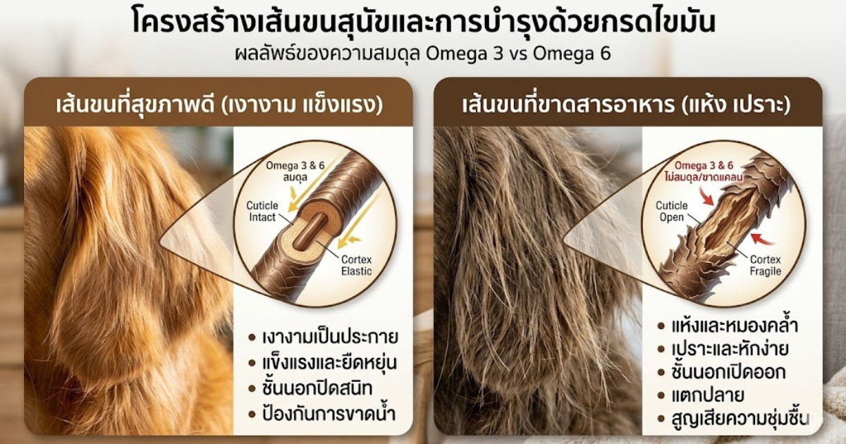 โครงสร้างเส้นขนสุนัขและการบำรุงด้วยกรดไขมัน