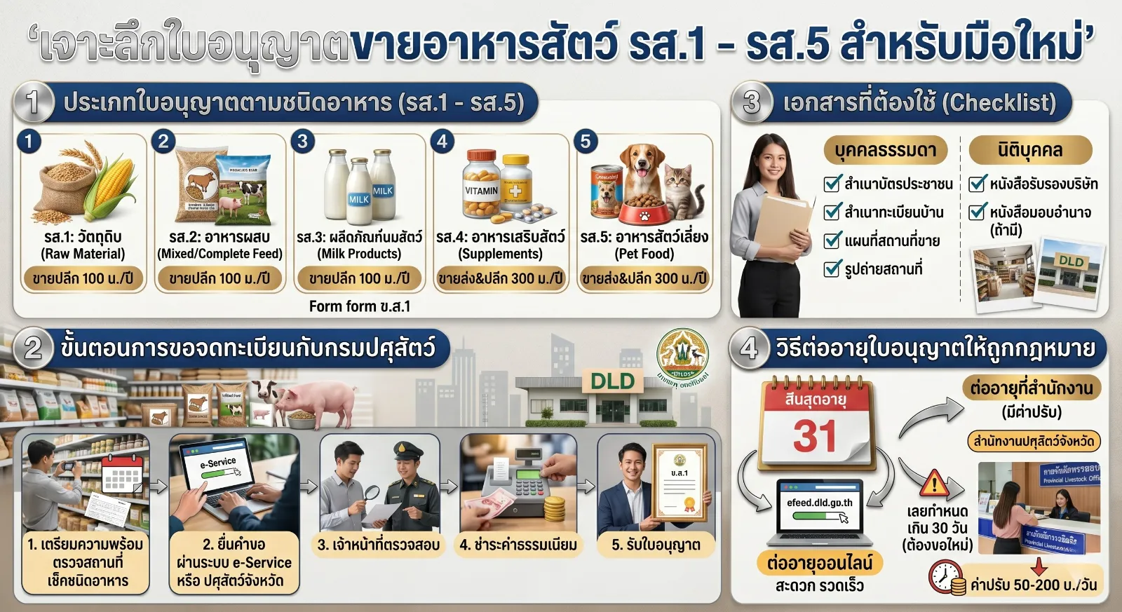 สรุปครบ! วิธีขอใบอนุญาตขายอาหารสัตว์ รส.1 - รส.5 สำหรับธุรกิจ